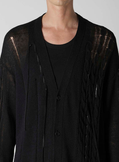 5G 2PLY DROP STITCH LEATHER STRING V NECK CD