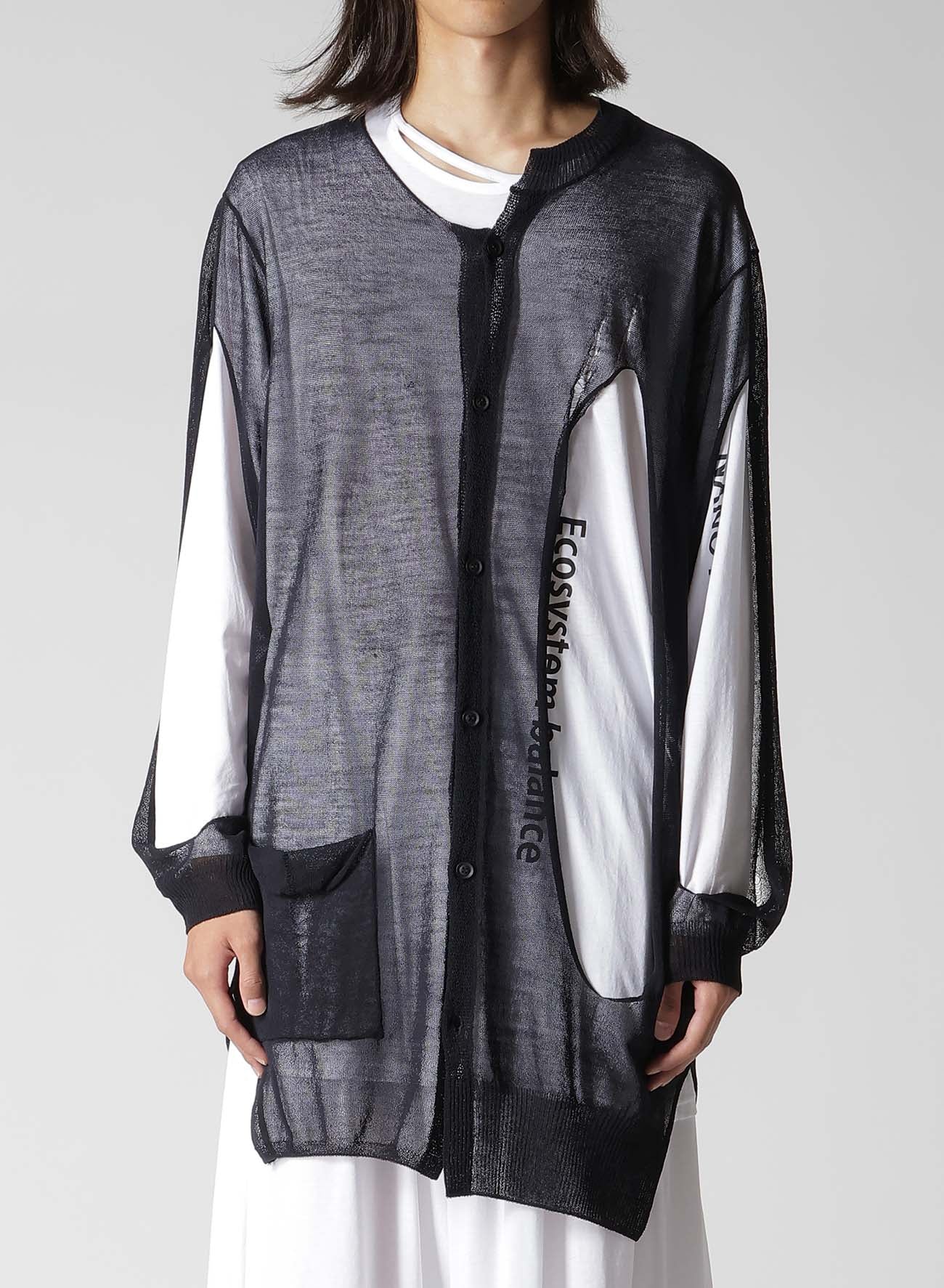 OPENWORK+HOLE DAMAGED ROUND NECK CARDIGAN