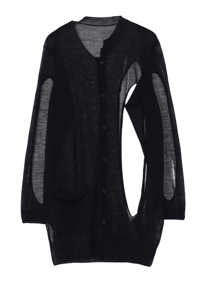OPENWORK+HOLE DAMAGED ROUND NECK CARDIGAN