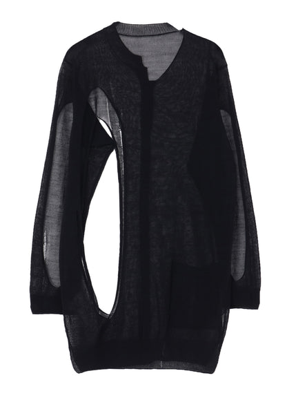 OPENWORK+HOLE DAMAGED ROUND NECK CARDIGAN