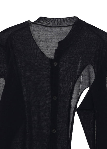 OPENWORK+HOLE DAMAGED ROUND NECK CARDIGAN