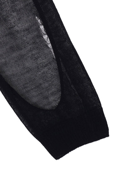 OPENWORK+HOLE DAMAGED ROUND NECK CARDIGAN