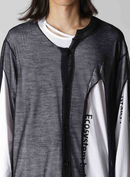 OPENWORK+HOLE DAMAGED ROUND NECK CARDIGAN