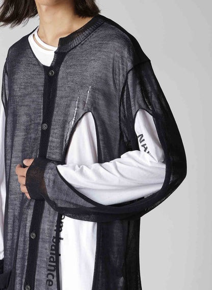 OPENWORK+HOLE DAMAGED ROUND NECK CARDIGAN
