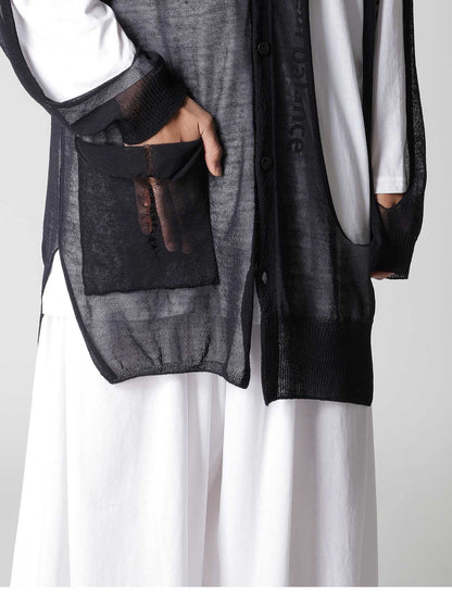 OPENWORK+HOLE DAMAGED ROUND NECK CARDIGAN