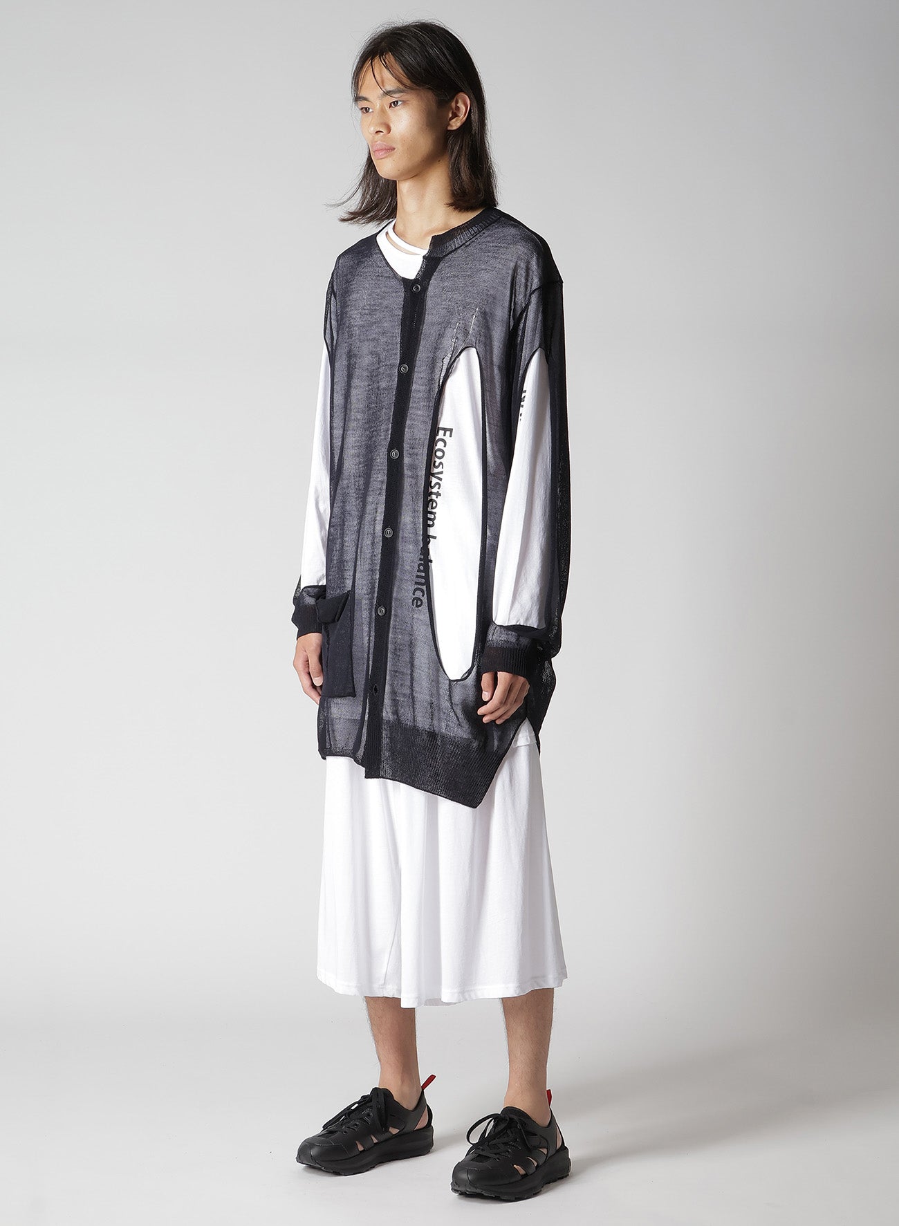 OPENWORK+HOLE DAMAGED ROUND NECK CARDIGAN