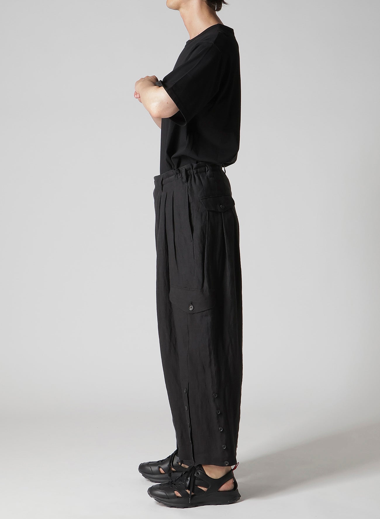 LINEN CLOTH ADJUSTABLE HEM PANTS
