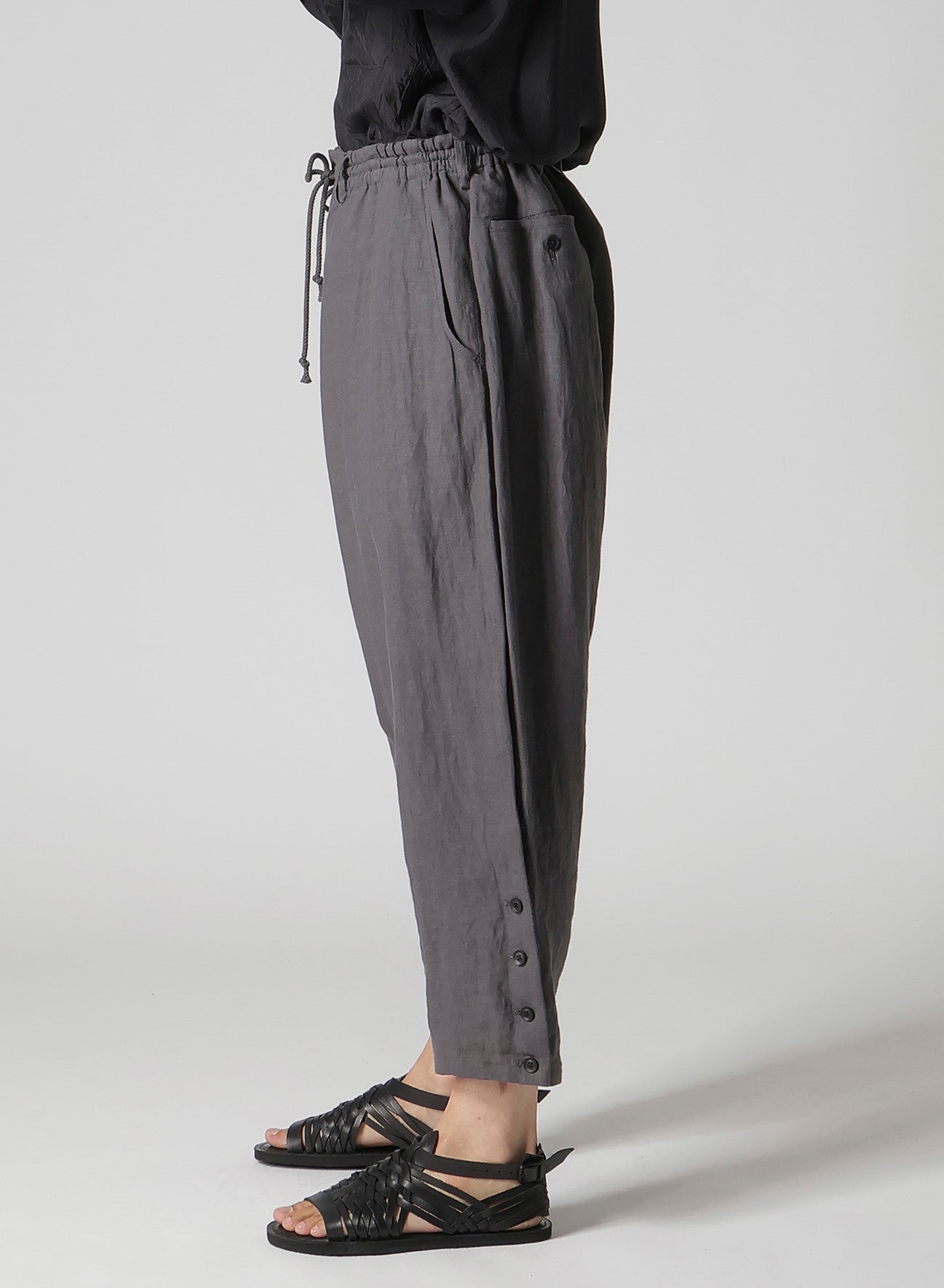 LINEN CLOTH HEM BUTTON SAROUEL PANTS