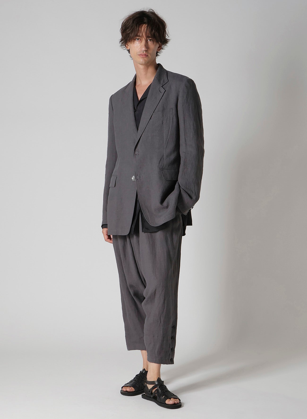 LINEN CLOTH HEM BUTTON SAROUEL PANTS