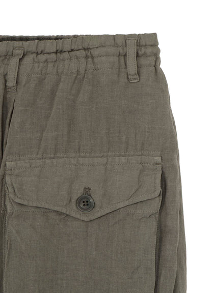 GARMENT-DYED LINEN SIDE TUCK POCKET PANTS