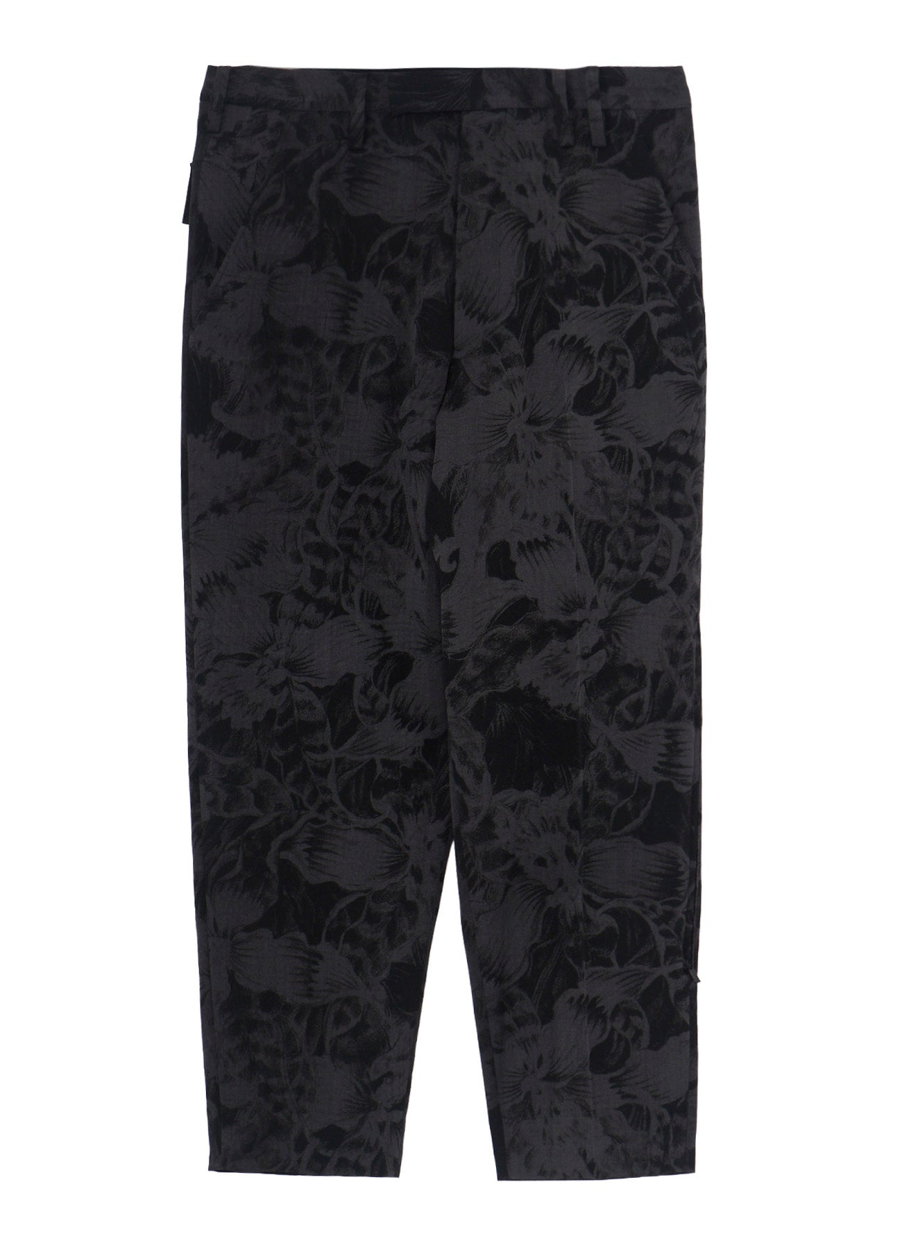 WOOL GABARDINE FLORAL DISCHARGE-DYED LEFT ZIPPER PANTS