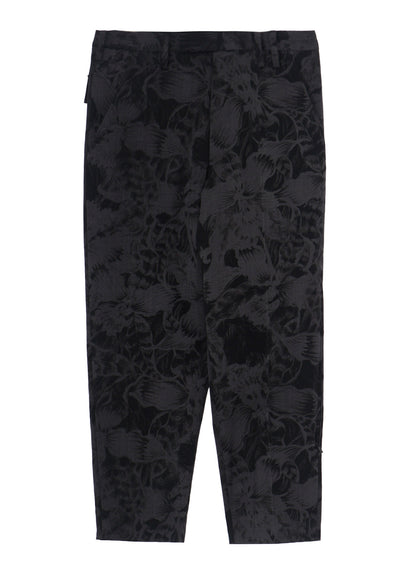 WOOL GABARDINE FLORAL DISCHARGE-DYED LEFT ZIPPER PANTS