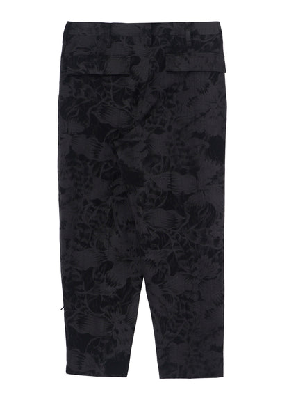 WOOL GABARDINE FLORAL DISCHARGE-DYED LEFT ZIPPER PANTS