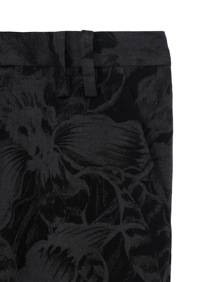 WOOL GABARDINE FLORAL DISCHARGE-DYED LEFT ZIPPER PANTS