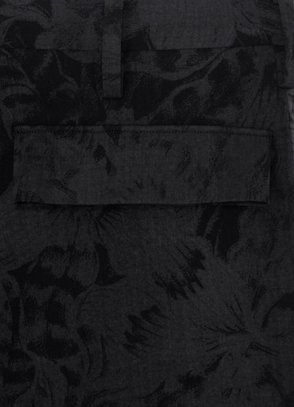WOOL GABARDINE FLORAL DISCHARGE-DYED LEFT ZIPPER PANTS