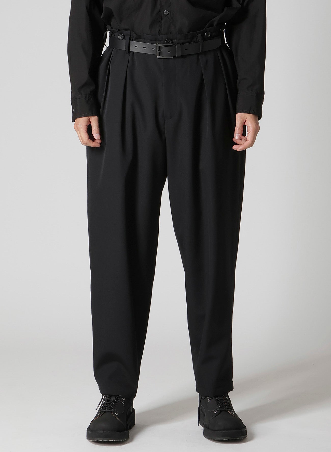 WOOL GABARDINE 2 TUCKS SUSPENDER PANTS