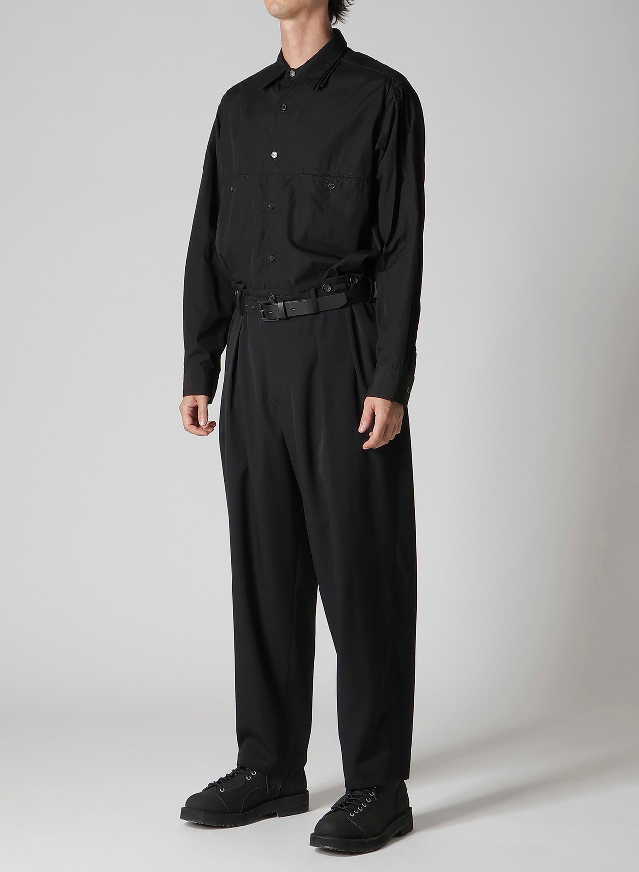 WOOL GABARDINE 2 TUCKS SUSPENDER PANTS