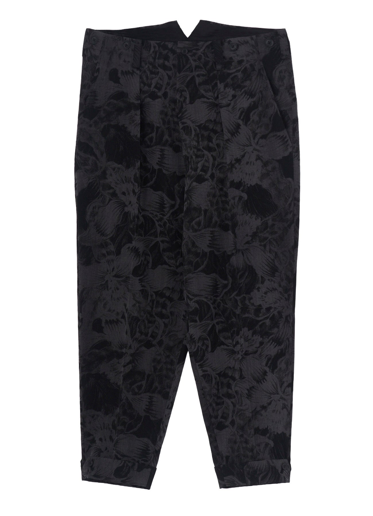 WOOL GABARDINE FLORAL DISCHARGE-DYED SUSPENDERS PANTS