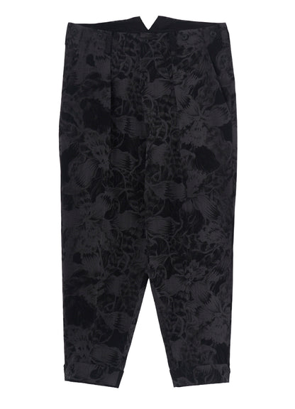 WOOL GABARDINE FLORAL DISCHARGE-DYED SUSPENDERS PANTS