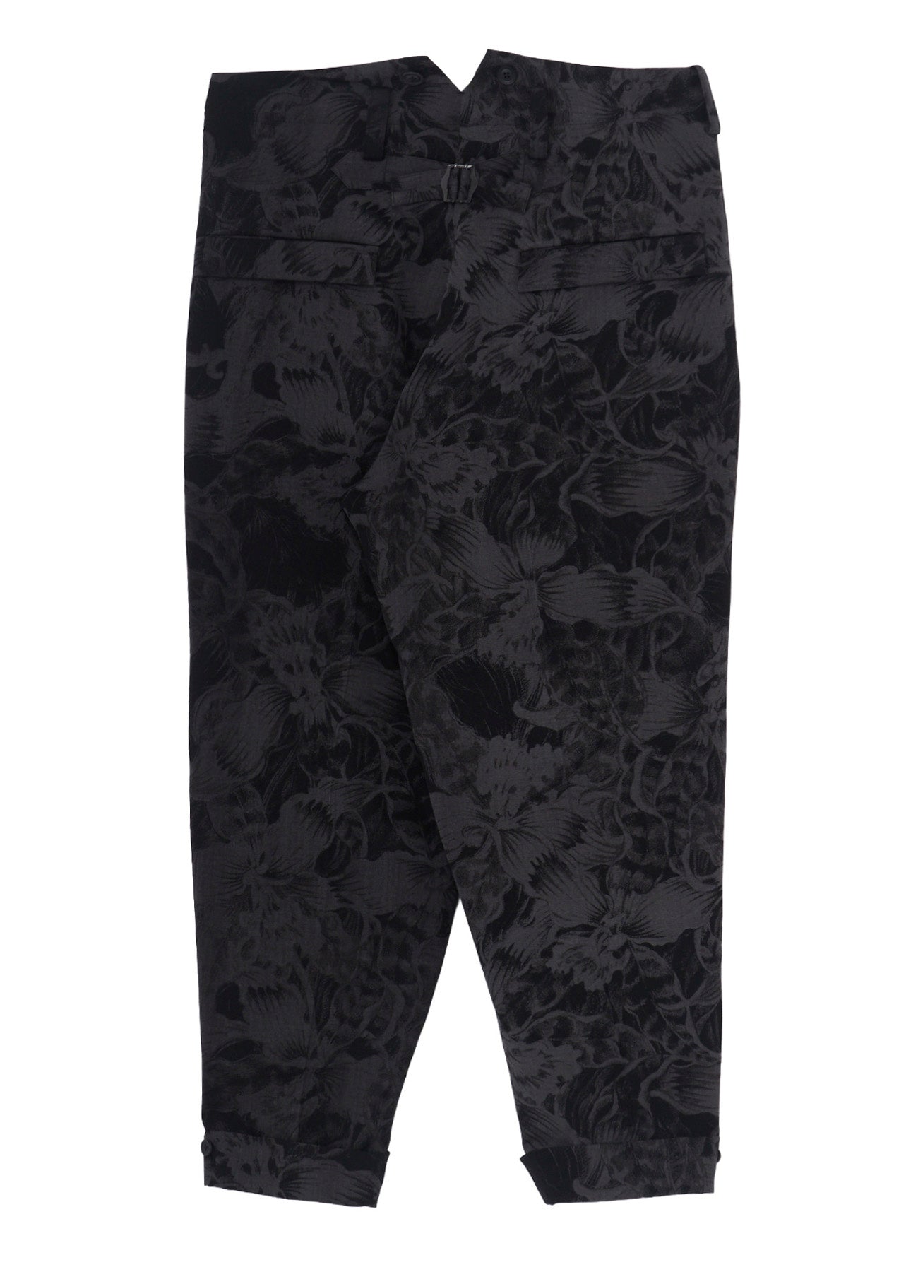 WOOL GABARDINE FLORAL DISCHARGE-DYED SUSPENDERS PANTS