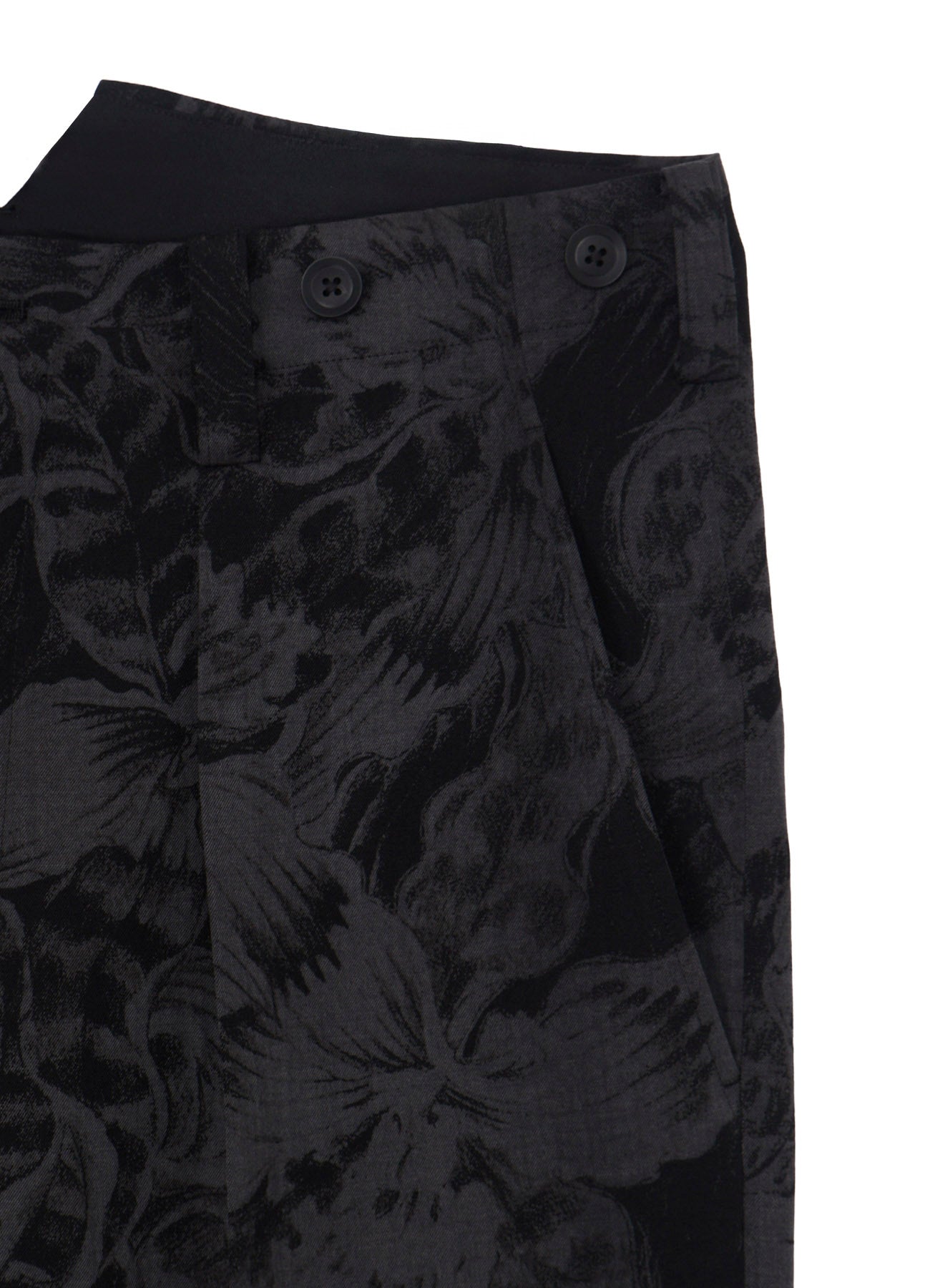WOOL GABARDINE FLORAL DISCHARGE-DYED SUSPENDERS PANTS
