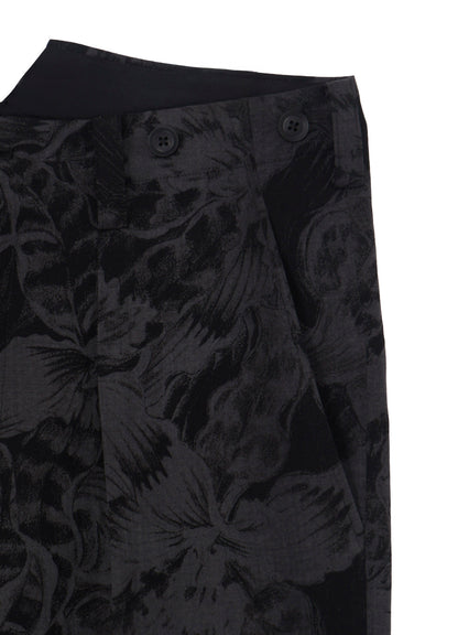 WOOL GABARDINE FLORAL DISCHARGE-DYED SUSPENDERS PANTS