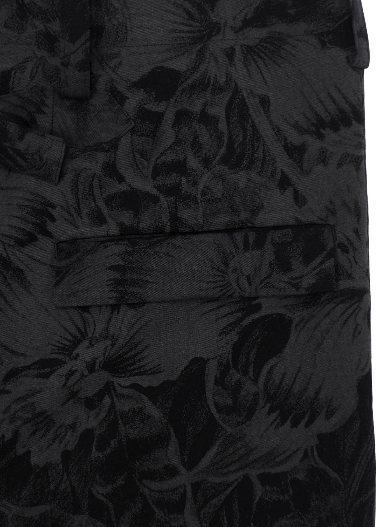 WOOL GABARDINE FLORAL DISCHARGE-DYED SUSPENDERS PANTS