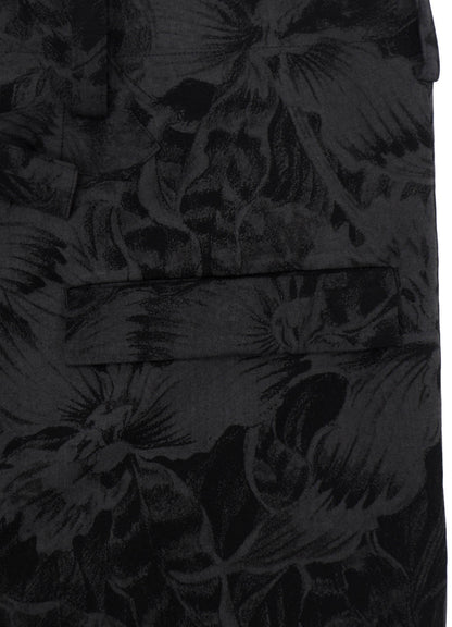 WOOL GABARDINE FLORAL DISCHARGE-DYED SUSPENDERS PANTS