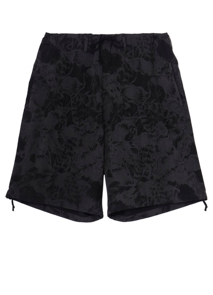 WOOL GABARDINE FLORAL DISCHARGE-DYED SHORT PANTS