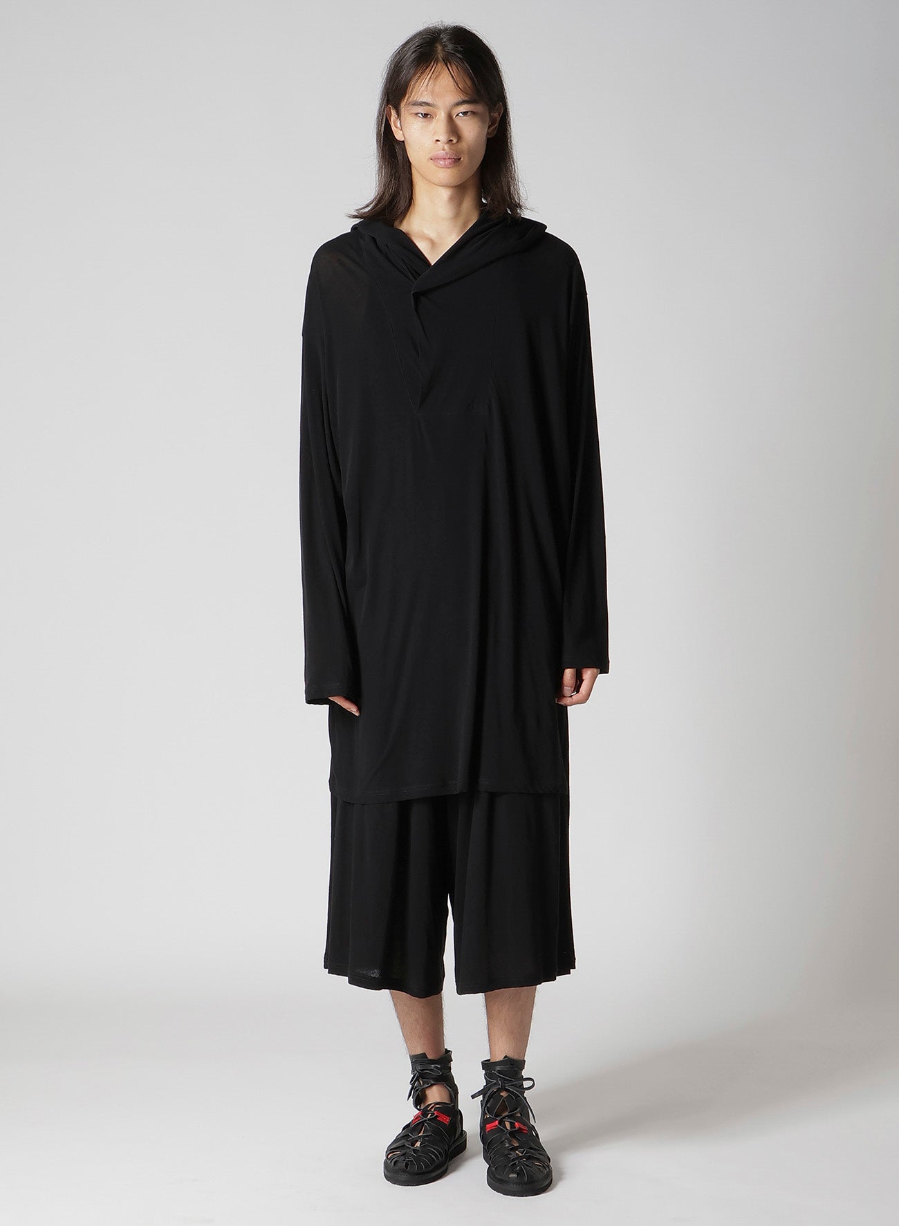80/- COTTON LINEN VOILE HOODED LONG SLV PO