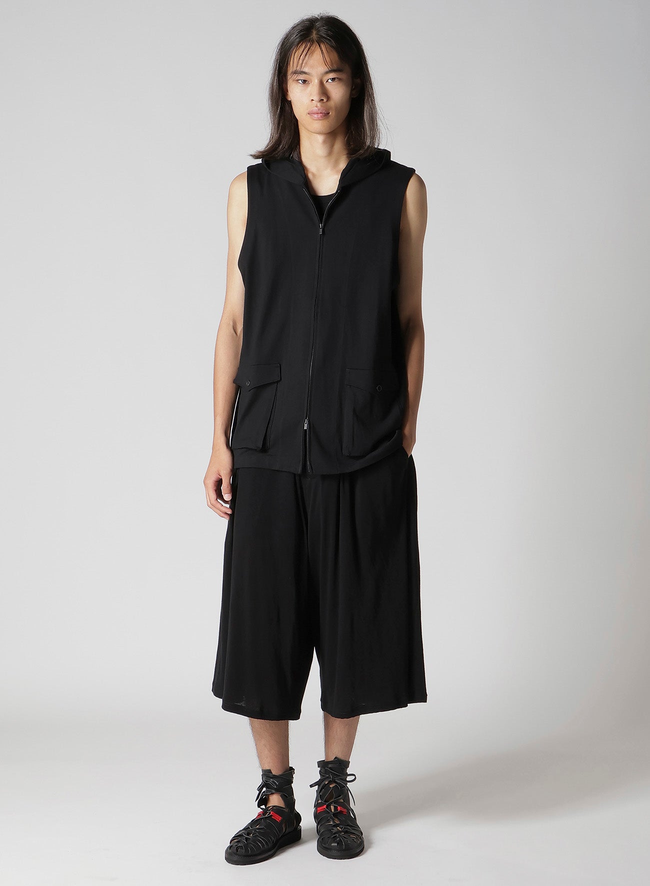 40/2 COMBED PLAIN STITCH HOODED ZIP VEST
