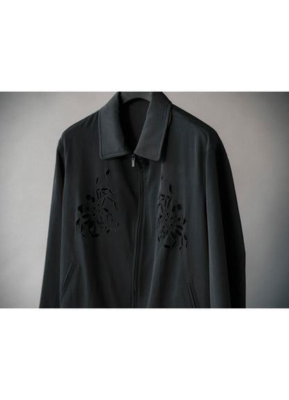 WOOL GABARDINE CUTWORK EMBROIDERY ZIPPER BLOUSON
