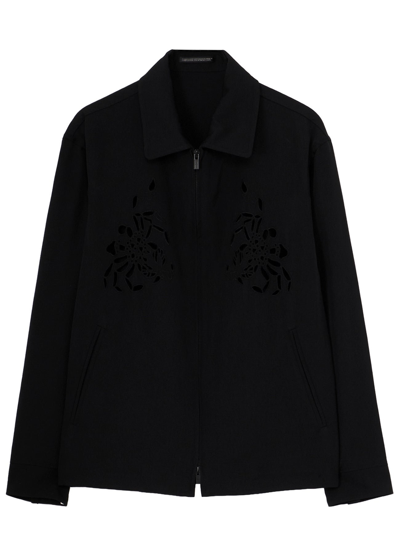 WOOL GABARDINE CUTWORK EMBROIDERY ZIPPER BLOUSON