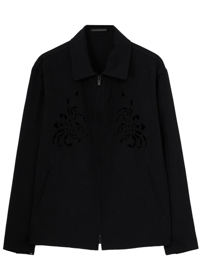 WOOL GABARDINE CUTWORK EMBROIDERY ZIPPER BLOUSON