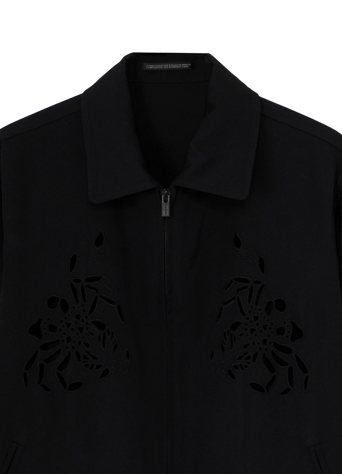 WOOL GABARDINE CUTWORK EMBROIDERY ZIPPER BLOUSON