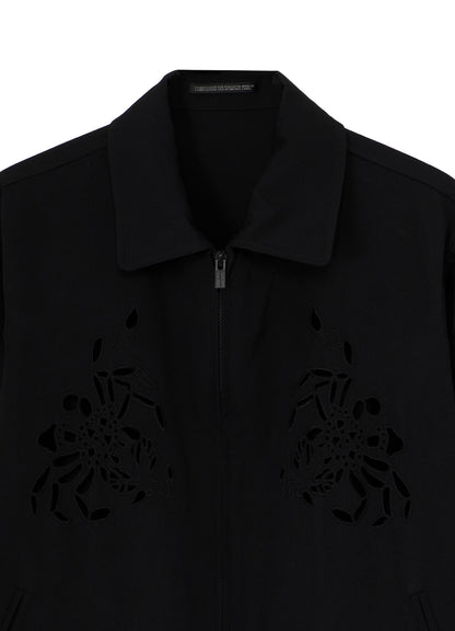 WOOL GABARDINE CUTWORK EMBROIDERY ZIPPER BLOUSON