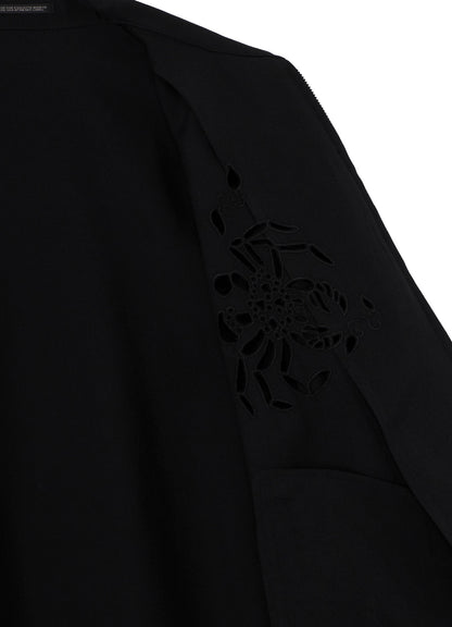 WOOL GABARDINE CUTWORK EMBROIDERY ZIPPER BLOUSON