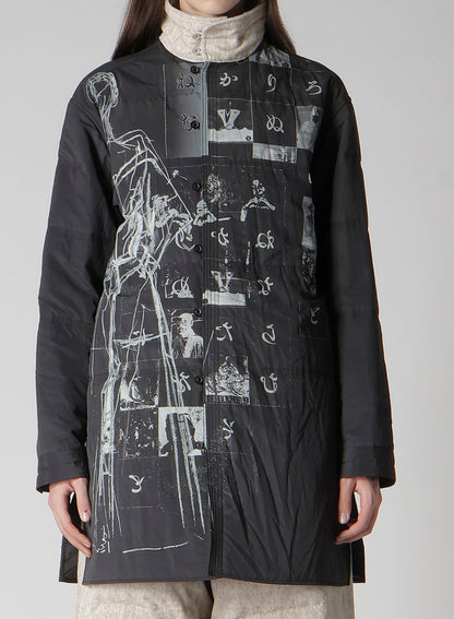 DESSIN MOTIF STANDCOLLAR PADDED BLOUSE