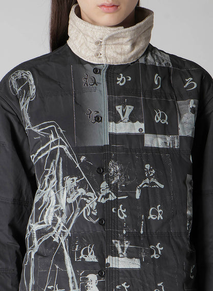 DESSIN MOTIF STANDCOLLAR PADDED BLOUSE