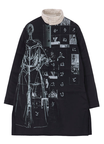 DESSIN MOTIF STANDCOLLAR PADDED BLOUSE