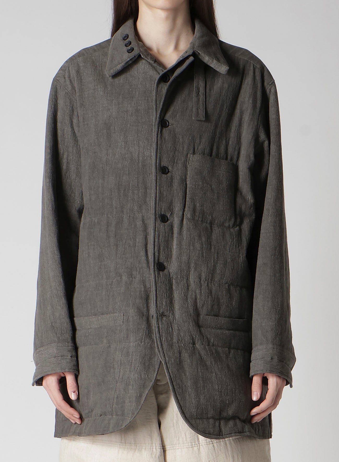 LINEN/COTTON SHEETING  GUSSET COLLAR PADDED BLOUSE
