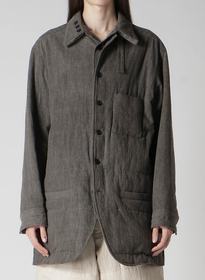 LINEN/COTTON SHEETING  GUSSET COLLAR PADDED BLOUSE