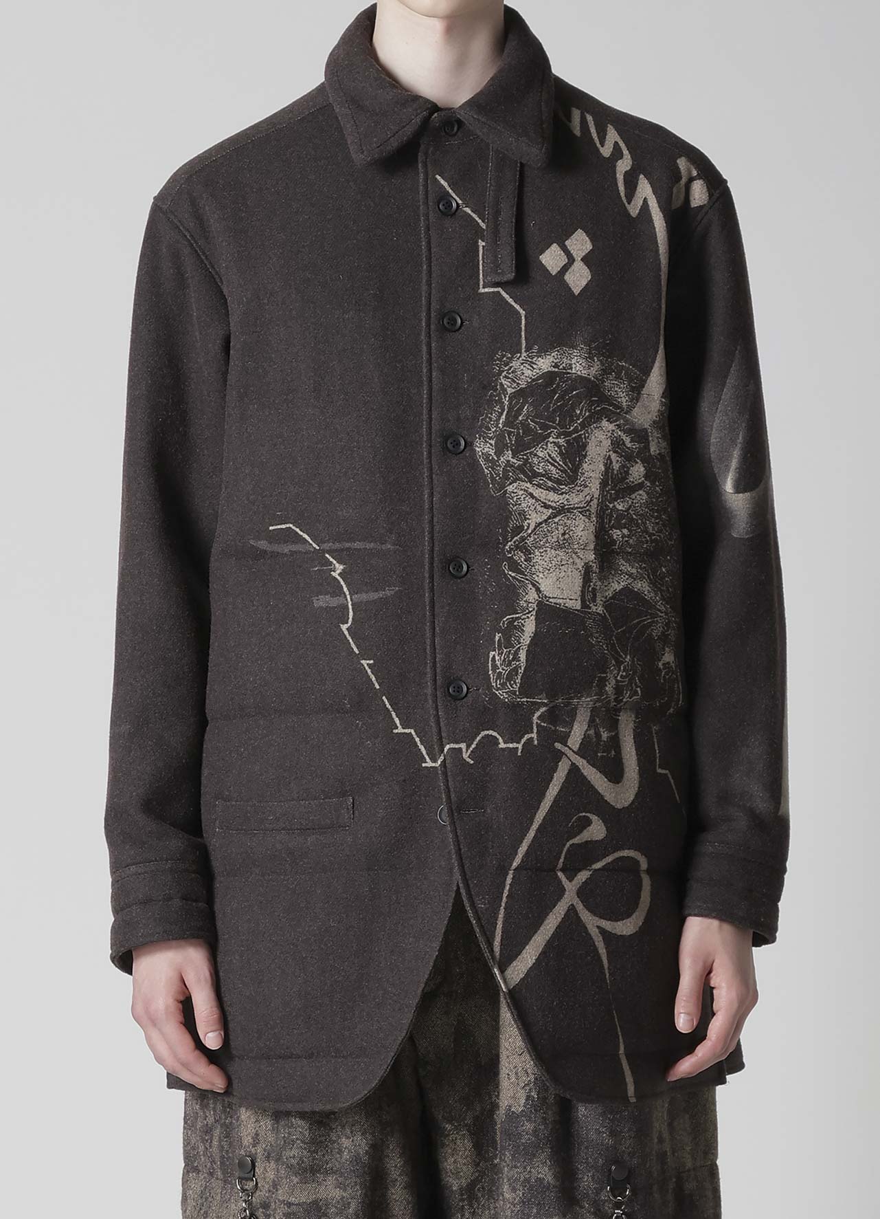 WOOL TWEED GUSSET COLLAR PADDED BLOUSE