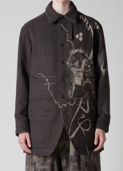 WOOL TWEED GUSSET COLLAR PADDED BLOUSE