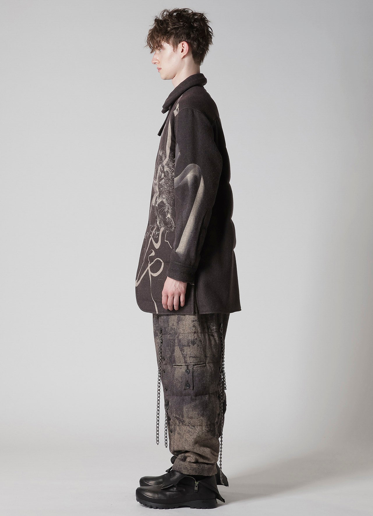 WOOL TWEED GUSSET COLLAR PADDED BLOUSE