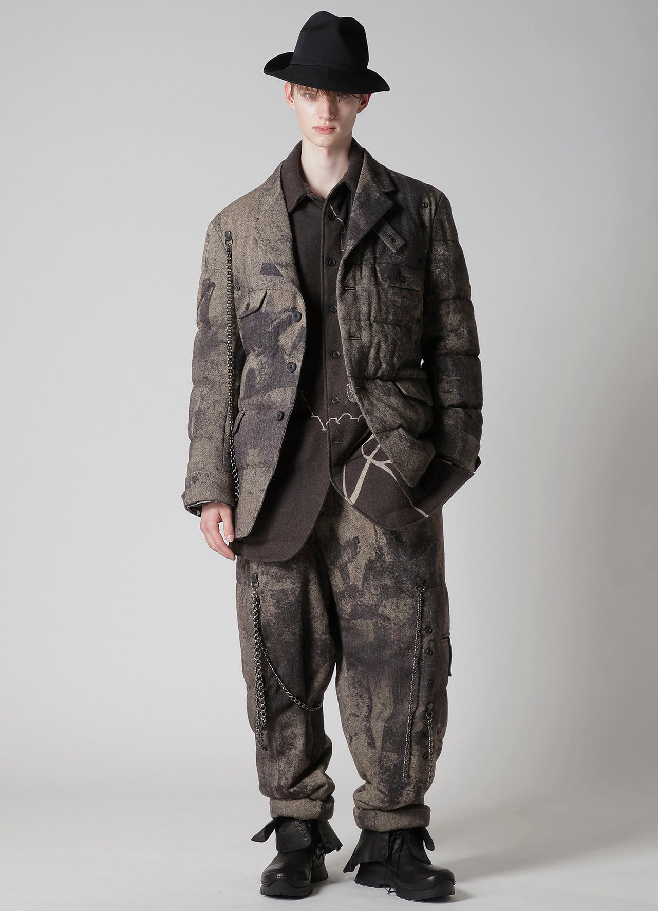 WOOL TWEED GUSSET COLLAR PADDED BLOUSE