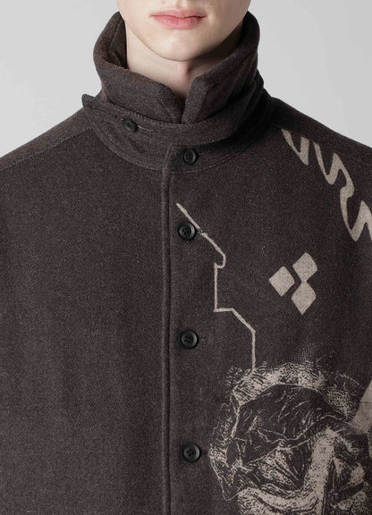 WOOL TWEED GUSSET COLLAR PADDED BLOUSE