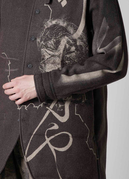 WOOL TWEED GUSSET COLLAR PADDED BLOUSE