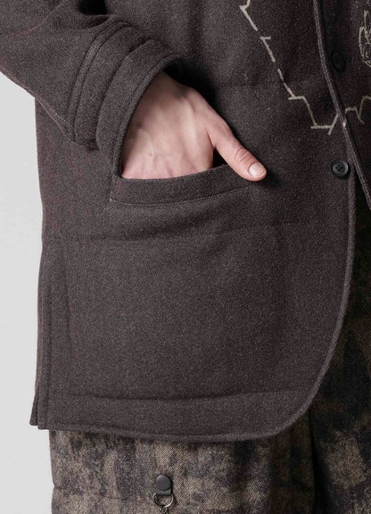 WOOL TWEED GUSSET COLLAR PADDED BLOUSE