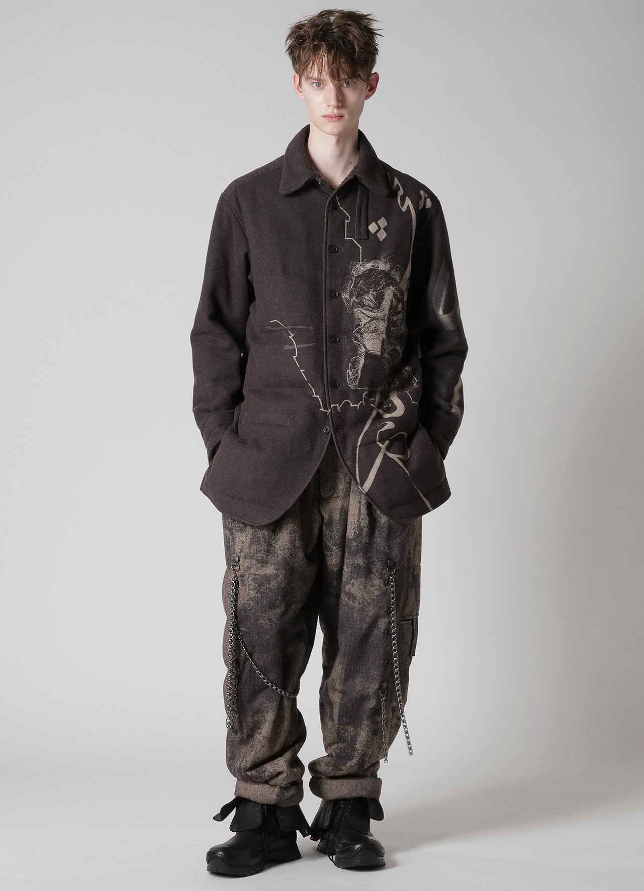 WOOL TWEED GUSSET COLLAR PADDED BLOUSE